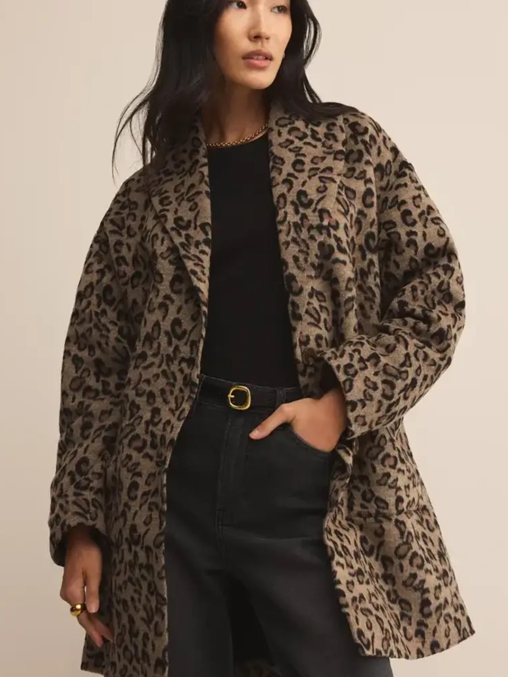 Z Supply Leopard Print Pea Coat in Taupe and Black